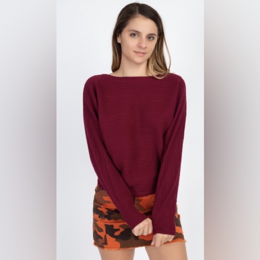 Iris Clothing Long Sleeve Ribbed Chenille Knit Sweater Top